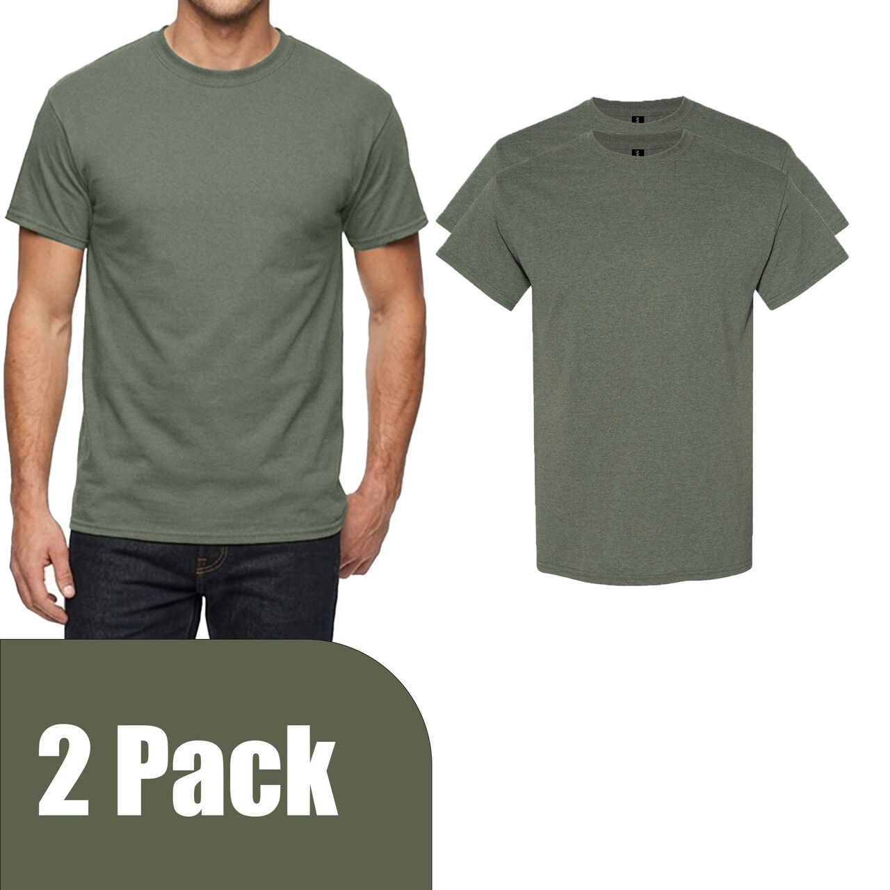 Gildan Unisex Crewneck T-Shirt Blanks for Crafting, Heather Military Green Plain Short Sleeve